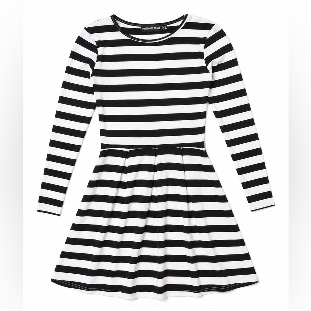 Pretty Young Thing Black & White Long Sleeve Stripe Dress